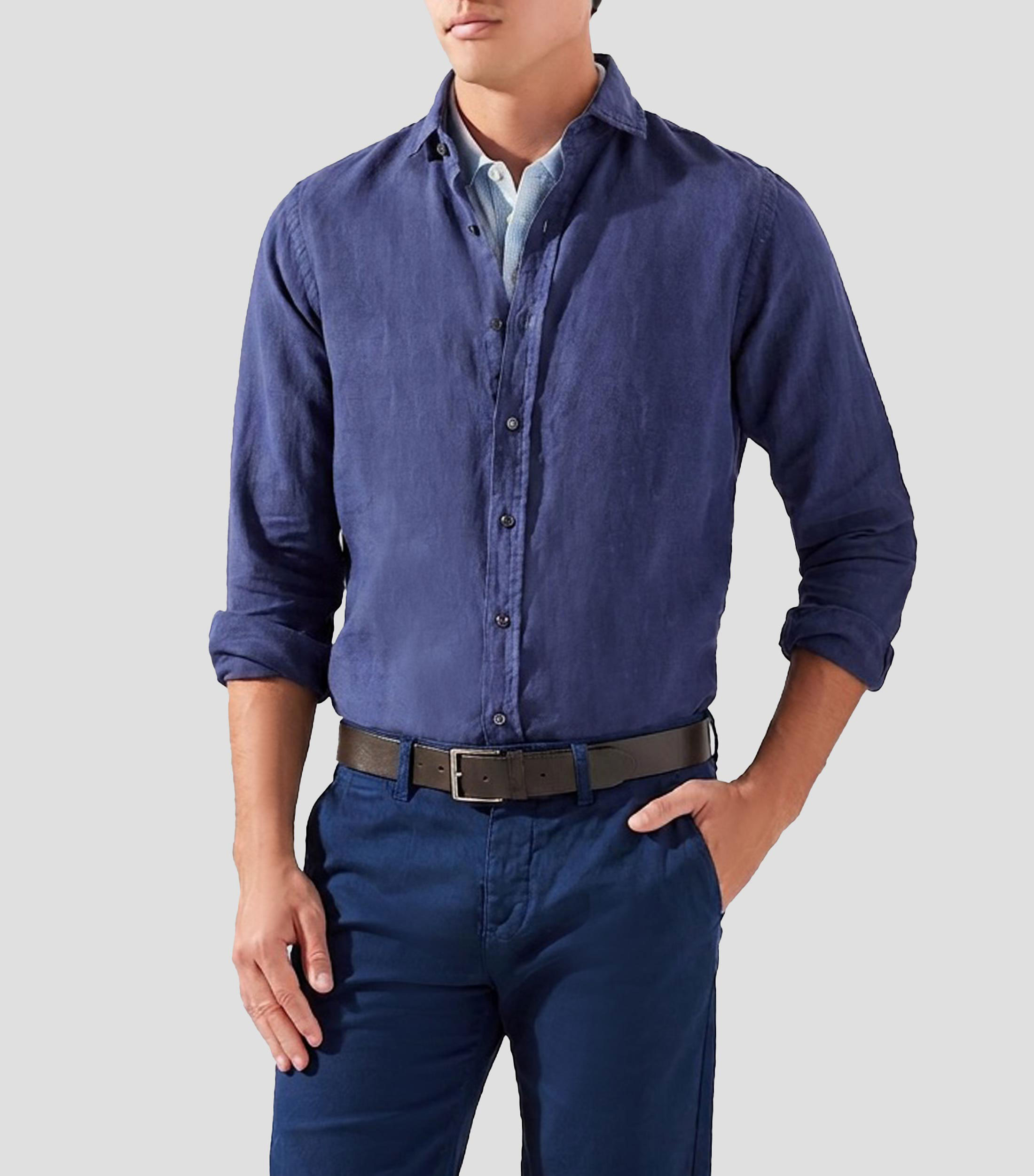 Camisa lisa manga larga Hombre